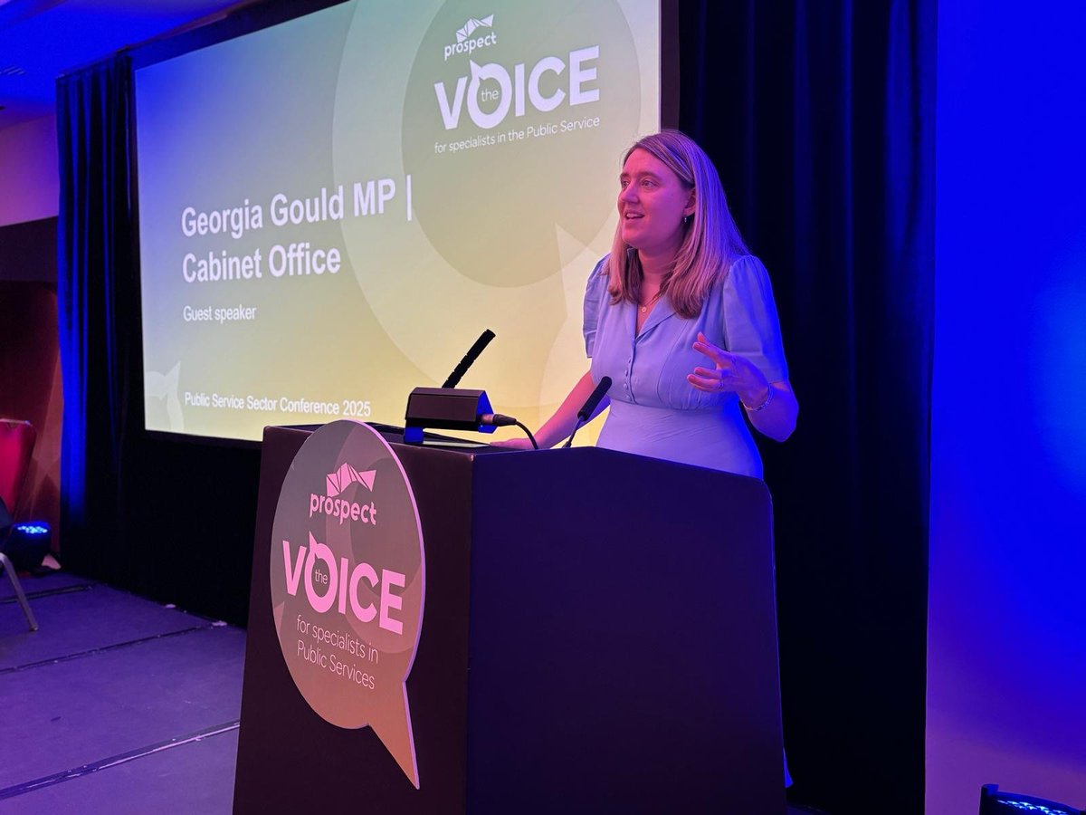 Prospect Union (@prospectunion) on Twitter photo Great to be joined by Cabinet Office Minister <a href="/Georgia_Gould/">Georgia Gould</a> at our Public Service Sector Conference.
Georgia addressed conference and took questions from delegates, she thanked Prospect members for the technical expertise they bring which is key to the government's missions. Great to be joined by Cabinet Office Minister <a href="/Georgia_Gould/">Georgia Gould</a> at our Public Service Sector Conference.
Georgia addressed conference and took questions from delegates, she thanked Prospect members for the technical expertise they bring which is key to the government's missions.