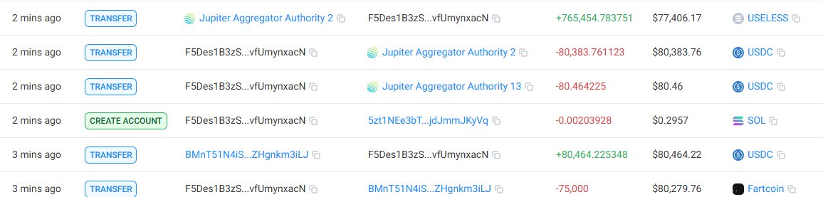 MORE #FARTCOIN WHALES SWAPPING INTO #USELESS DO THEY KNOW SOMETHING????