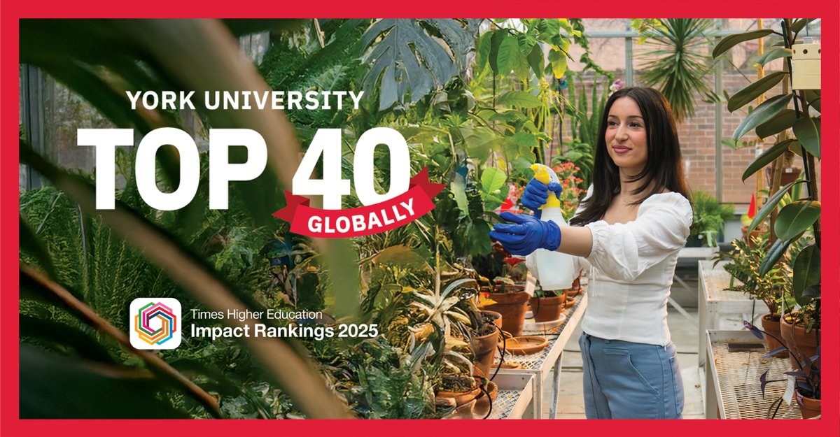 York University lands a top 40 spot worldwide in today’s THE Impact Rankings 2025, jumping 100s of places in the SDG Good Health and Well-being and ranking 7th in Canada with the #1 spot for Quality Education. Read more: bit.ly/3HPm0MB | #THEunirankings