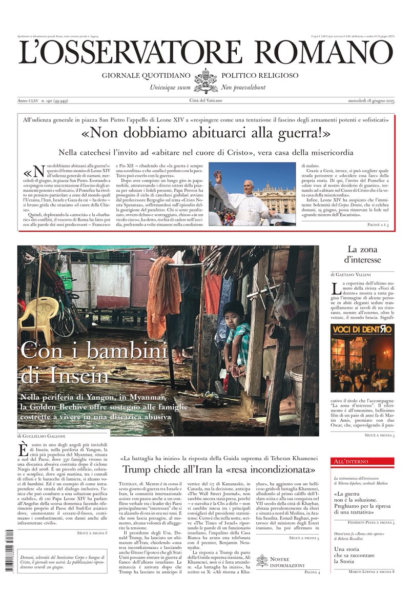 Nella periferia di Yangon, in Myanmar, i missionari del 
<a href="/Centro_Pime/">Centro Pime</a> offrono sostegno alle famiglie costrette a vivere in una discarica abusiva. Con i bambini di Insein. Sulla scia dell'appello di Papa Leone XIV.
Oggi su <a href="/oss_romano/">L'Osservatore Romano</a> 
osservatoreromano.va/it/news/2025-0…