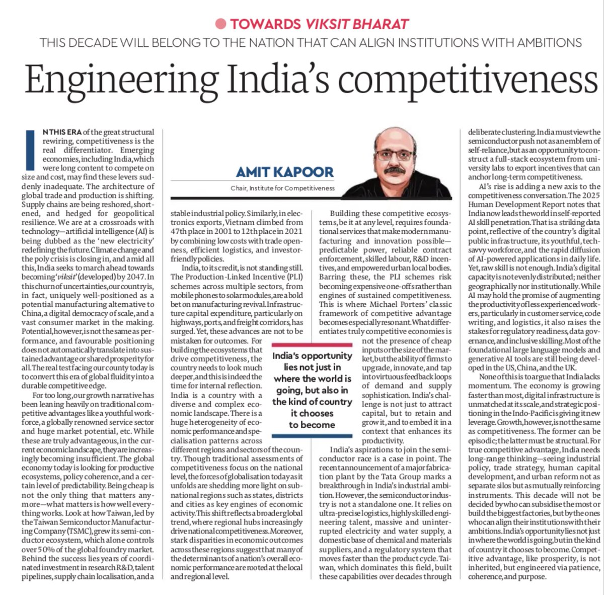 Engineering India’s Competitiveness. Piece with <a href="/FinancialXpress/">Financial Express</a> #ViksitBharat