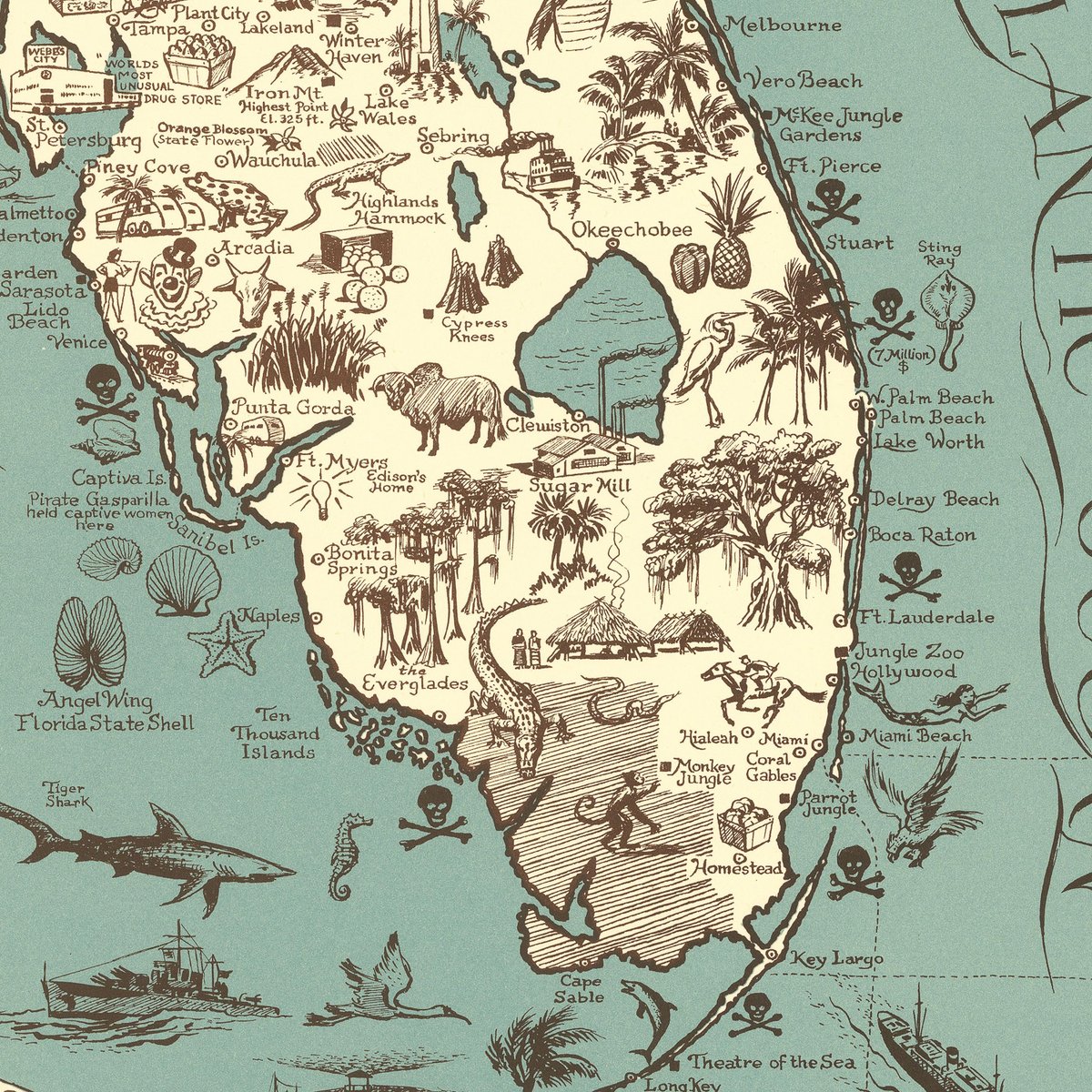 HistoricPictorx's tweet image. Pictorial Chart of Romantic Florida depicting its exotic wild life; its tropical splendors of land &amp;amp; sea - David D.C. Mink - 1951

historicpictoric.com/products/histo…

 #HistoricPictoric #History #HistoricMaps #Vintage #WallArt #HistoryFacts #Art #Map