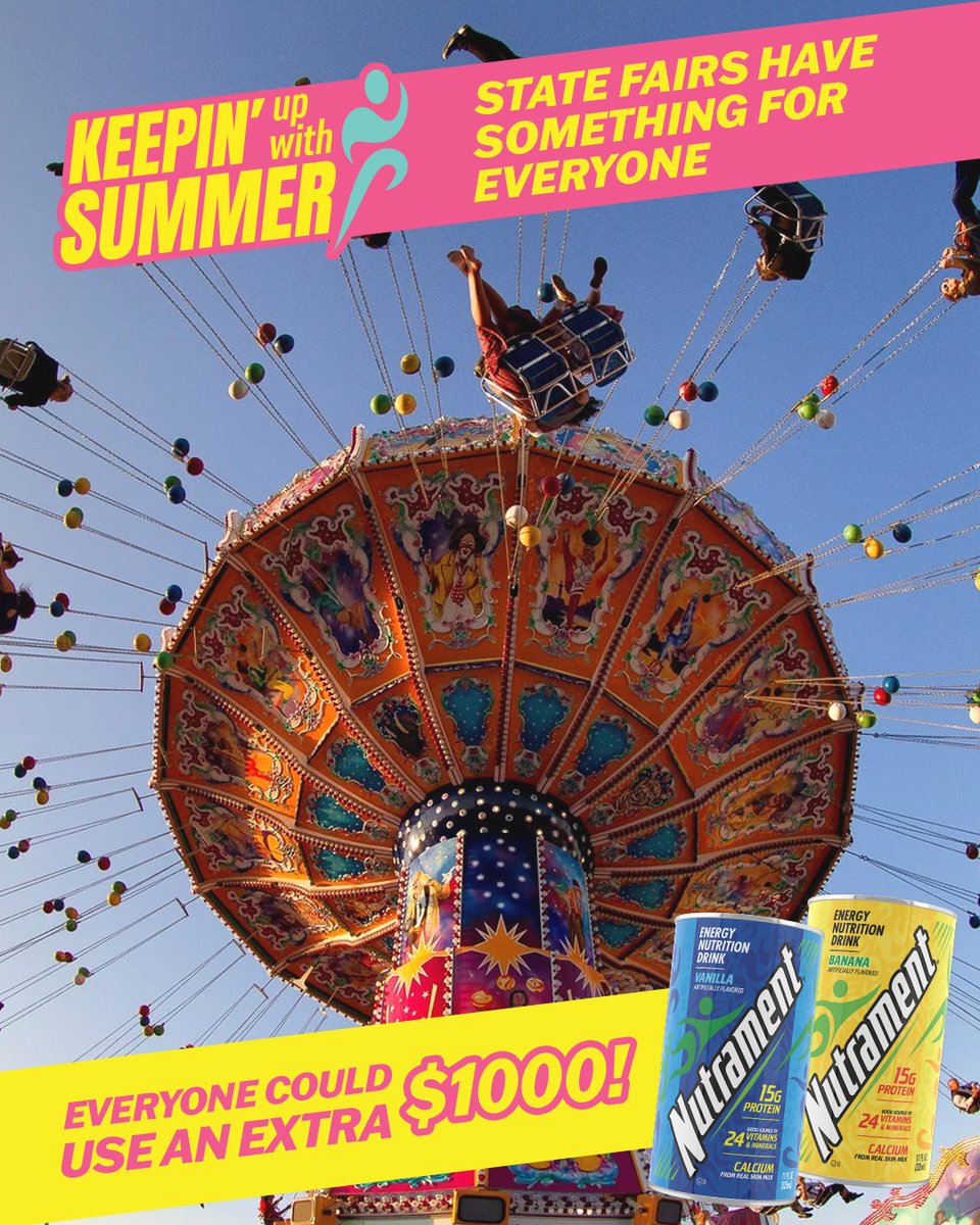 What fuels you about your state or regional fair? Tell us and you could win a $1,000 summer gift card! Other prizes, too! Must use hashtag #NutramentSummerPromotion 18+ to enter. Official Rules: nutrament.com/rules​

#Nutrament #KeepingUpWithSummer #FuelYourNow #StateFair