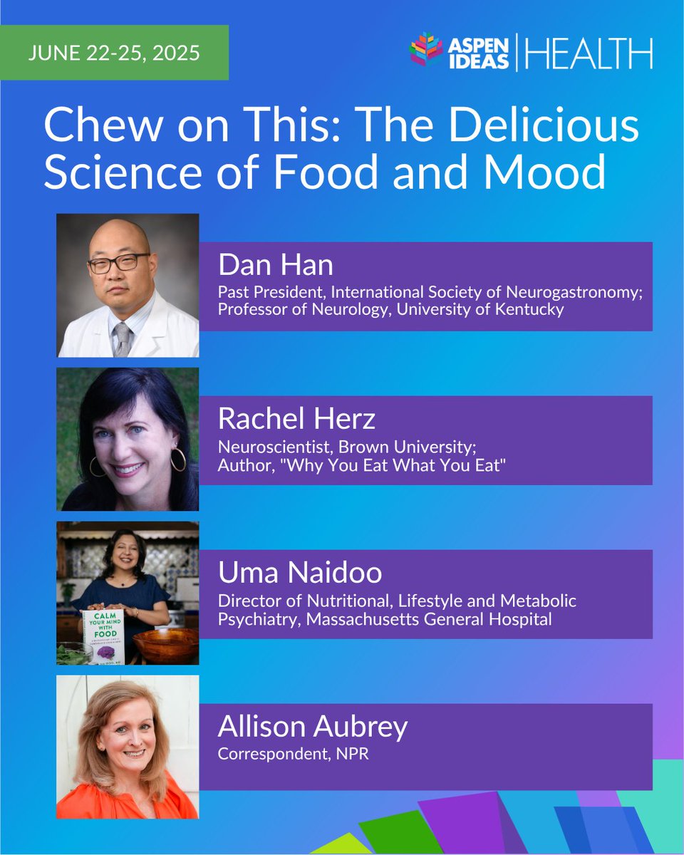 Dr. Uma Naidoo (@drumanaidoo) on Twitter photo ✨ Thrilled to be speaking at #AspenIdeasHealth next week!
I’ll be joining a panel of experts to explore “Chew on This: The Delicious Science of Food and Mood” — diving into how food impacts how we feel. 🍓🧠
Follow along <a href="/aspenideas/">Aspen Ideas</a> or learn more here: ow.ly/NghR50WbCM9 ✨ Thrilled to be speaking at #AspenIdeasHealth next week!
I’ll be joining a panel of experts to explore “Chew on This: The Delicious Science of Food and Mood” — diving into how food impacts how we feel. 🍓🧠
Follow along <a href="/aspenideas/">Aspen Ideas</a> or learn more here: ow.ly/NghR50WbCM9