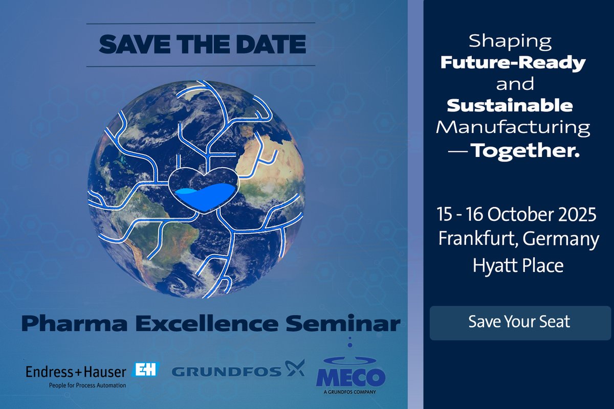 MECOpure's tweet photo. 🚨 Big things are brewing in pharma sustainability! MECO, Grundfos &amp; Endress + Hauser unite for the 2025 Pharma Excellence Seminar—shaping future-driven and sustainable manufacturing, TOGETHER. 
📅 Oct 15–16 | ��Frankfurt, DE
🔗https://t.co/vk16x1m9nt
#PharmaExcellence2025 https://t.co/XantFGeC3T