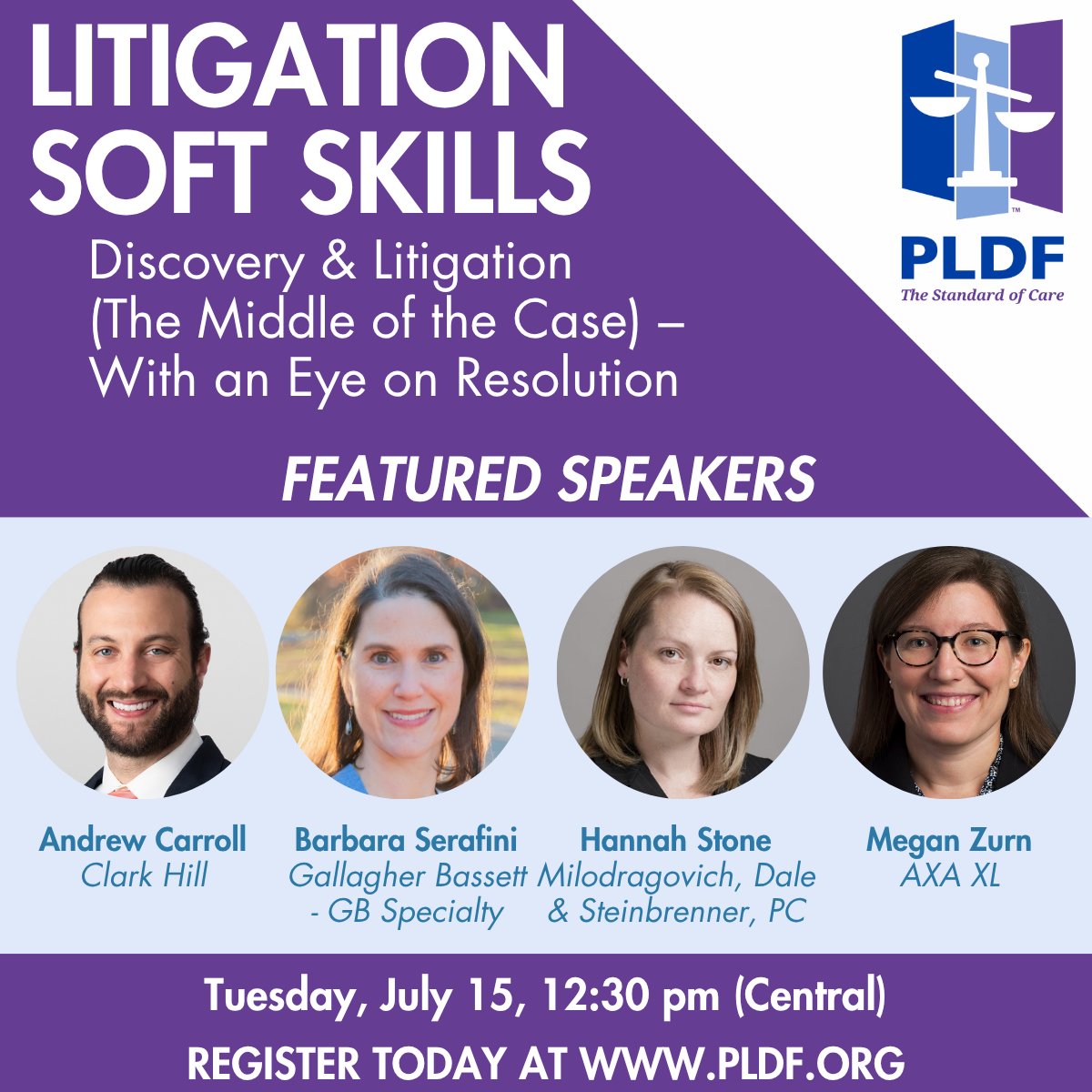 PLDF1's tweet image. Join PLDF for Litigation Soft Skills July 15 as we dive into the critical mid-phase of litigation - from managing discovery to shaping resolution strategies.
Register today: pldf.org/events/EventDe…