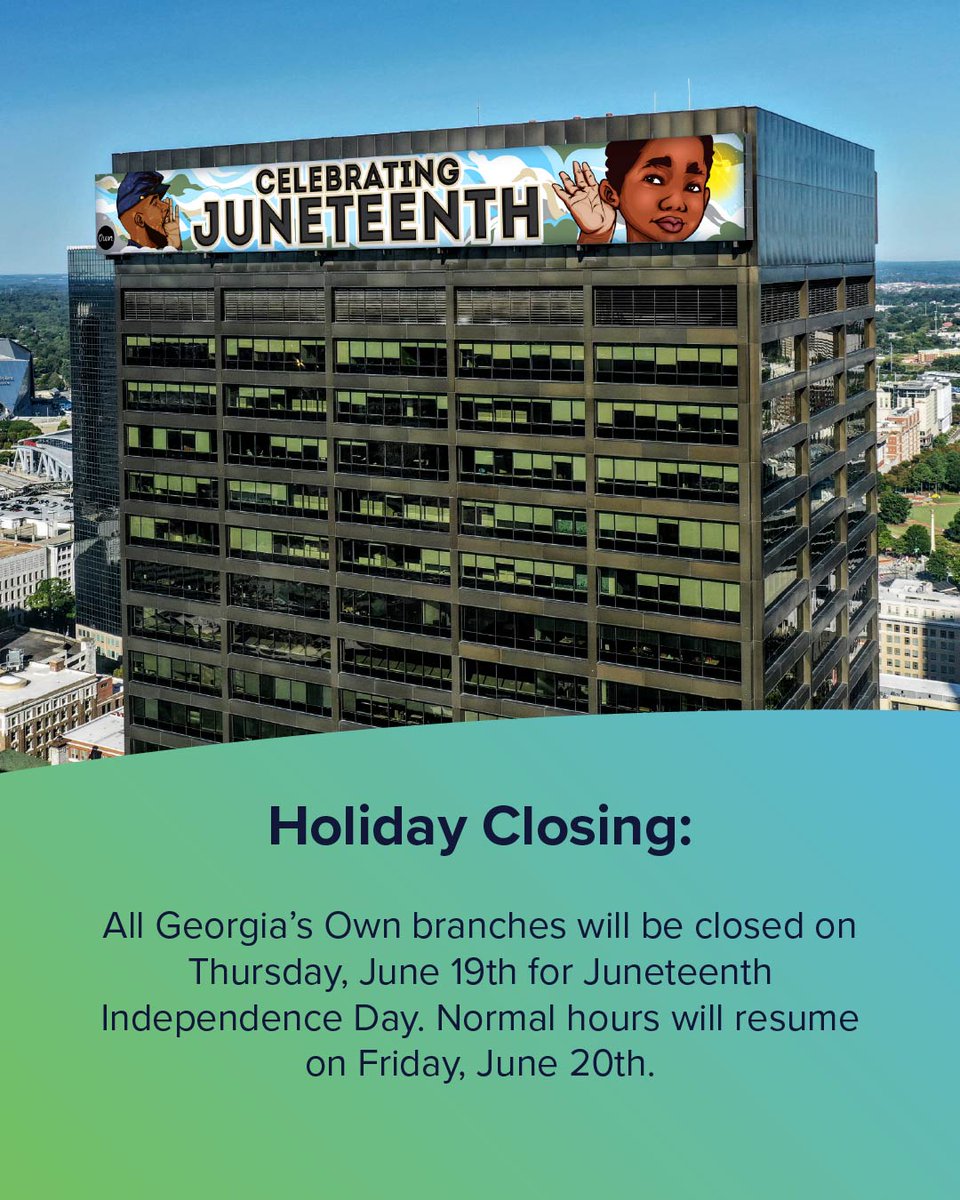 Our branches will be closed on Thursday, June 19th in observance of Juneteenth Independence Day. Regular hours will resume on Friday, June 20th. You can access your accounts 24/7 via online or mobile banking, or through TeleTalk at 800.533.3817.