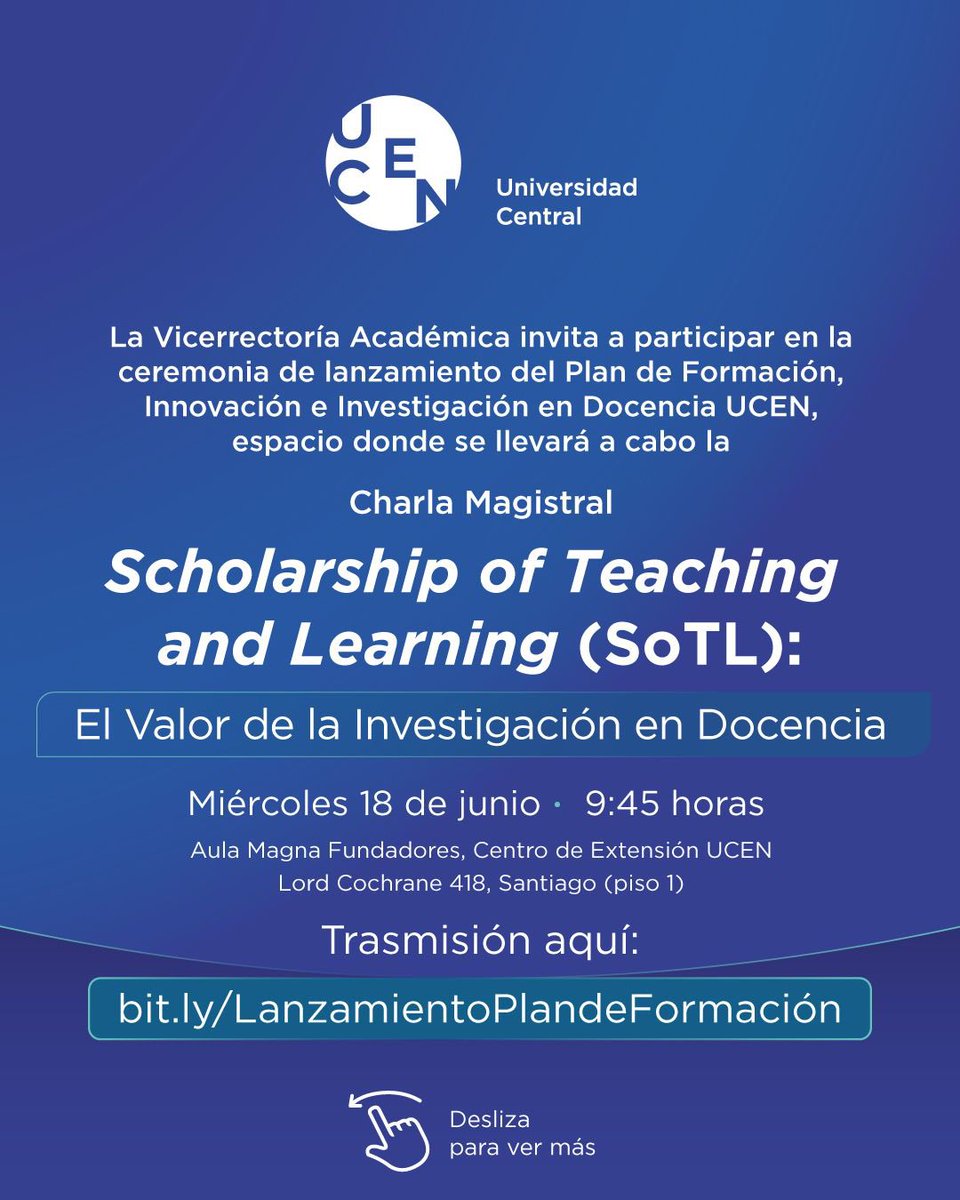 Sigue la transmisión en vivo de la ceremonia de lanzamiento del Plan de Formación, Innovación e Investigación en Docencia UCEN

🔗 youtube.com/live/XmBWTCXjq…

¡Te esperamos!