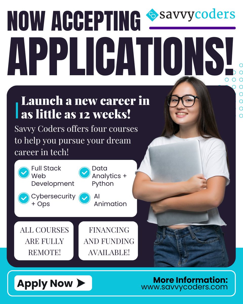 Looking for a career change but not sure where to start?
Savvy Coders provides more than just skills — we offer real support, job search help, funding options, &amp; a community that continues well beyond graduation.
Be part of our next cohort: savvycoders.com/apply-now-form/