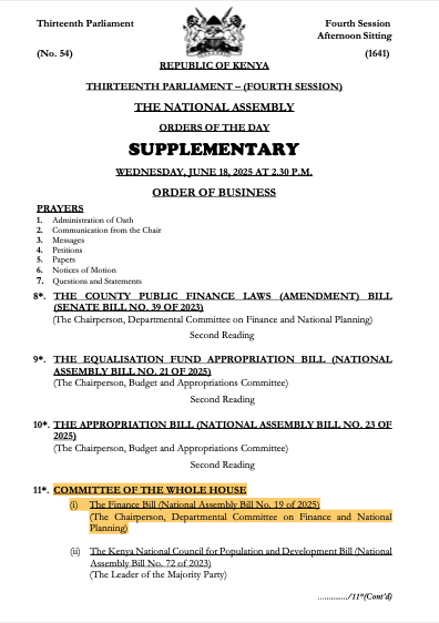 Folks, draw your seats. 

Finance Bill 2025 was taken through the very crucial Committee of the House stage on Wednesday afternoon.

The Committee of the whole House is the most consequential step because we go on a clause-by-clause amendment of the Bill.

There were some notable