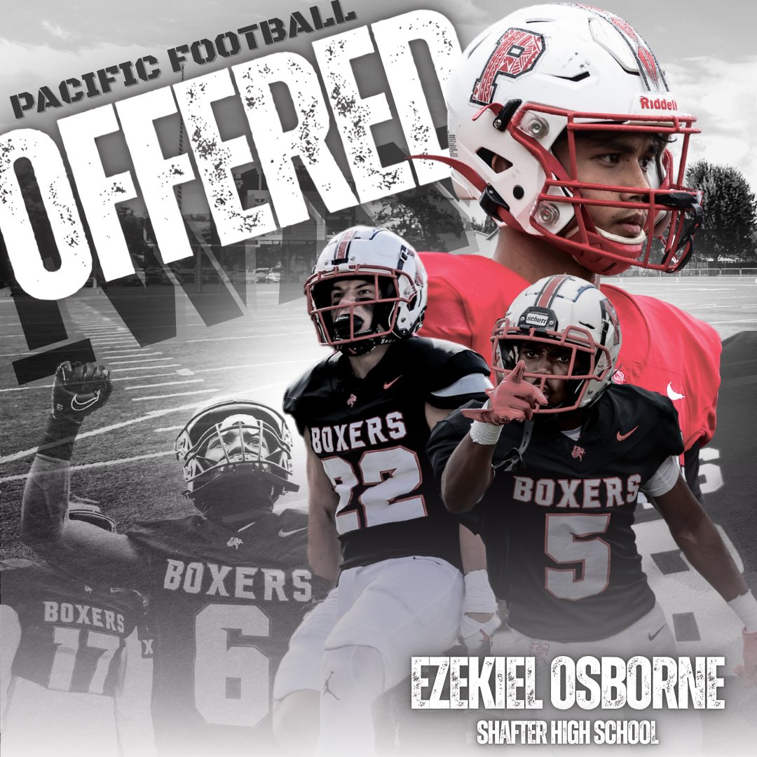 Ezekiel Osborne (@ezekielosborne1) on Twitter photo Thank you Lord! Very blessed to receive an opportunity to play football at the next level from <a href="/CoachSpX/">Brayan Castellanos</a> and Pacific football.
<a href="/JadenPierucci/">Coach Jaden</a> <a href="/forceuser64/">Jerald Pierucci</a> <a href="/Coach_KMainoJr/">Lio Maino Jr</a> <a href="/RecruitShafter/">Shafter High Recruits</a> <a href="/dthedeacon/">Dejon Jernagin</a> Thank you Lord! Very blessed to receive an opportunity to play football at the next level from <a href="/CoachSpX/">Brayan Castellanos</a> and Pacific football.
<a href="/JadenPierucci/">Coach Jaden</a> <a href="/forceuser64/">Jerald Pierucci</a> <a href="/Coach_KMainoJr/">Lio Maino Jr</a> <a href="/RecruitShafter/">Shafter High Recruits</a> <a href="/dthedeacon/">Dejon Jernagin</a>