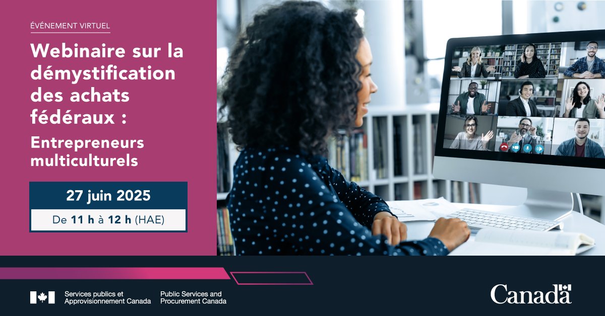 Pour souligner la #JournéeCanadienneDuMulticulturalisme, Soutien en approvisionnement Canada invite les entrepreneurs multiculturels à un webinaire, tenu exclusivement en français, pour démystifier la vente au #GC. Joignez-vous à nous le 27 juin : canada.ca/fr/services-pu…