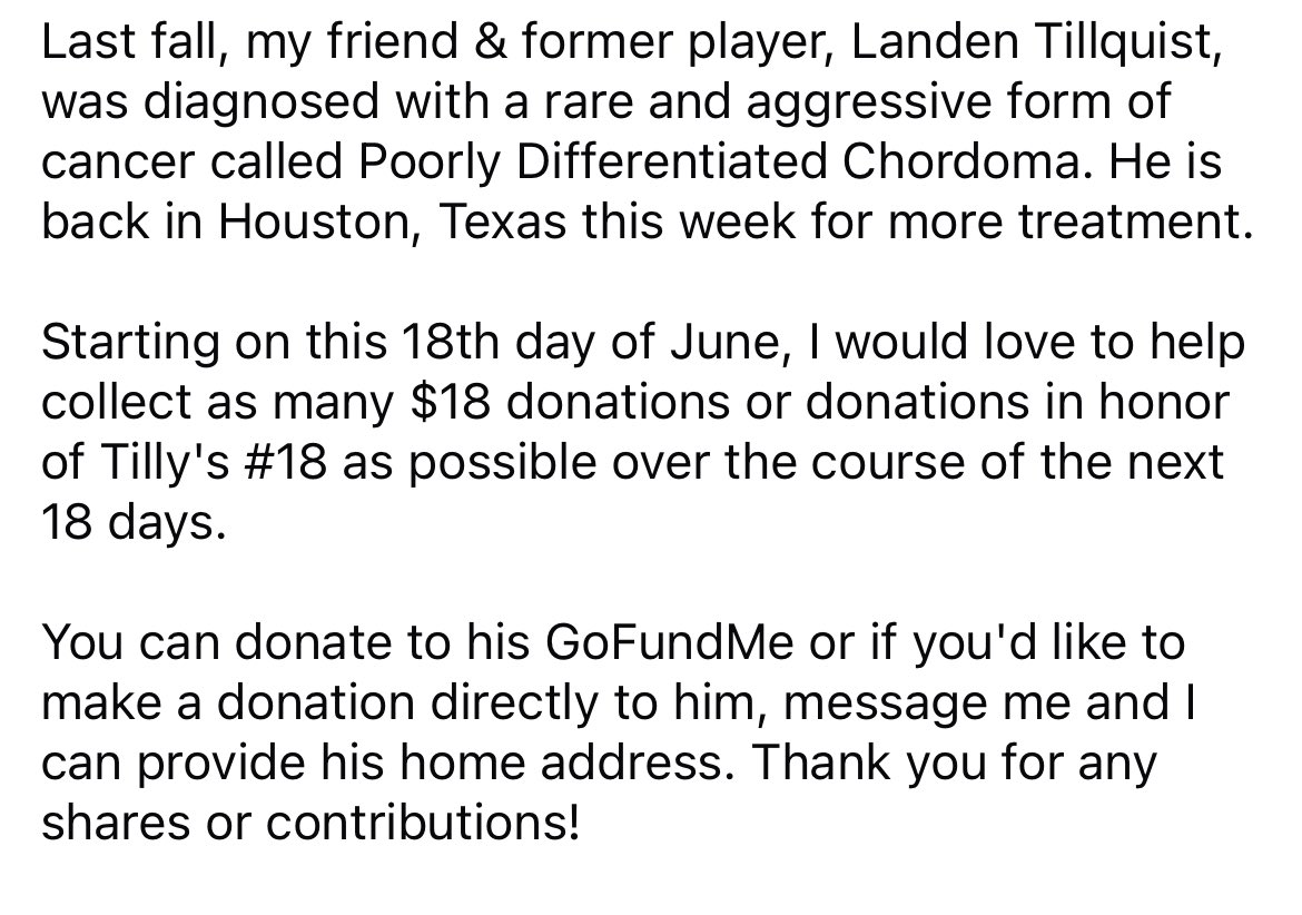 Brandon Hill (@bhill3308) on Twitter photo Help us donate in honor of our former #18 Tilly!
<a href="/ATCCBaseball/">Alexandria College Legends Baseball</a> <a href="/Landen_Tilly/">Landen Tillquist</a>
gofundme.com/f/support-land⦠Help us donate in honor of our former #18 Tilly!
<a href="/ATCCBaseball/">Alexandria College Legends Baseball</a> <a href="/Landen_Tilly/">Landen Tillquist</a>
gofundme.com/f/support-landβ¦