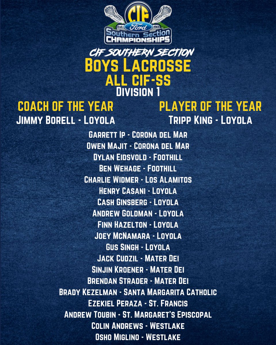CIFSS's tweet image. Here is your 2025 Boys Lacrosse All CIF-SS Team! 🥍 Congratulations to everyone on a great season!