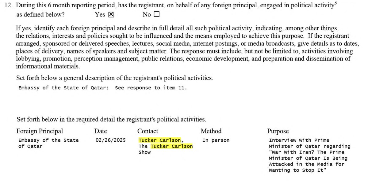 FARA Filing Links Paid Qatar Media Project to Tucker Carlson | DeepNewz ...