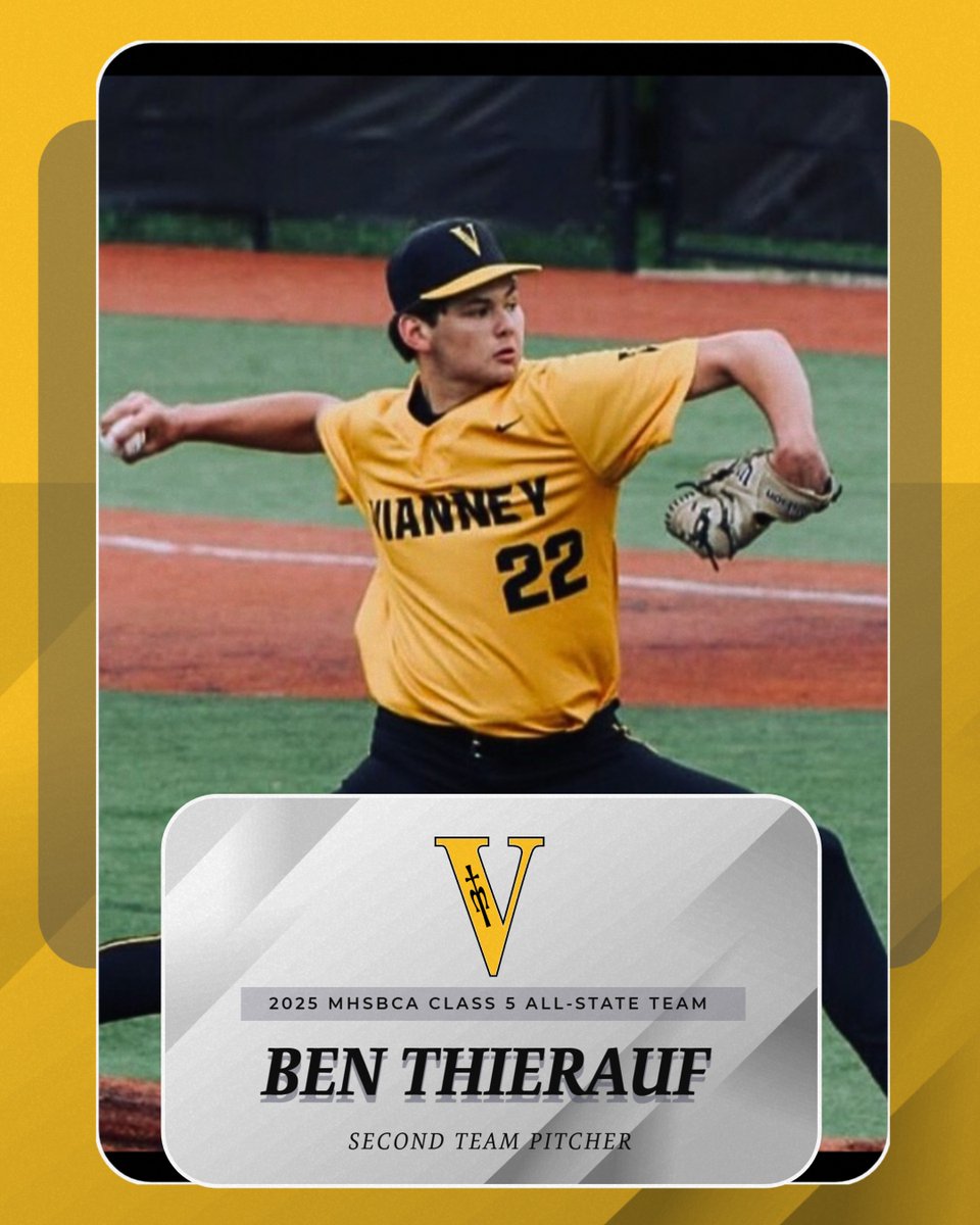Congrats to senior infielder Trey Jozwiakowski, senior DH/utility Nolan Jaworowski, and junior pitcher Ben Thierauf who were named to the 2025 MHSBCA Class 5 All-State Team for baseball! 

#BeAGriffin | <a href="/VianneyBaseball/">Vianney Baseball</a>