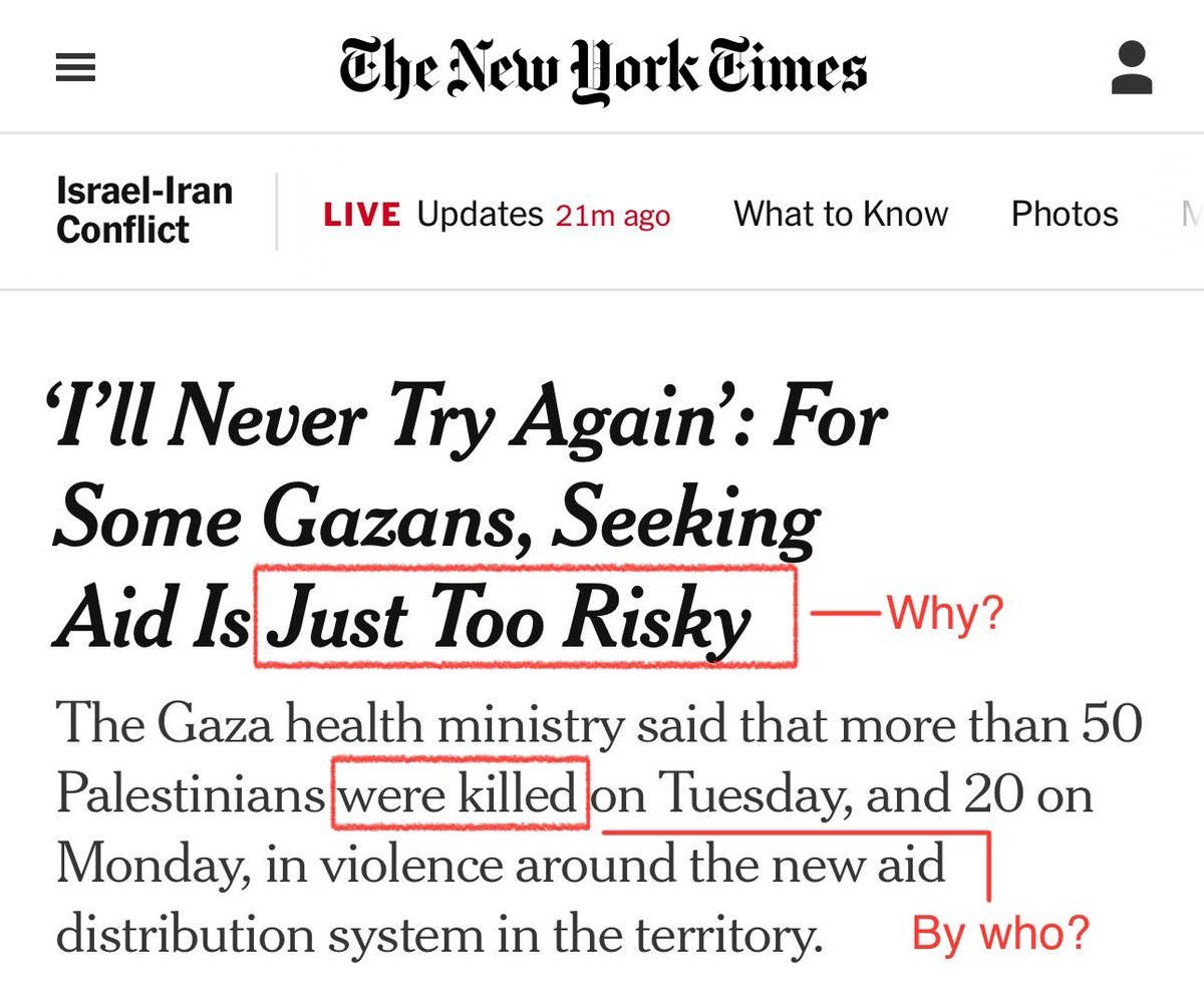Assal Rad (@assalrad) on Twitter photo Hey <a href="/nytimes/">The New York Times</a>, why is it “risky” for Palestinians to seek aid, is it because ISRAEL keeps killing them?
Does that sound like a “humanitarian aid” program to you? Hey <a href="/nytimes/">The New York Times</a>, why is it “risky” for Palestinians to seek aid, is it because ISRAEL keeps killing them?
Does that sound like a “humanitarian aid” program to you?