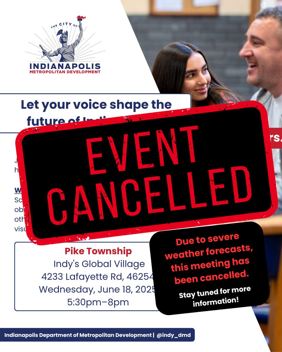 Due to severe weather forecasts, the Land Use Meeting set for Pike Township has been cancelled. Please take precautions to stay safe during today's severe weather system.

For more info on the land use meetings, stay tuned to our social media pages or visit our website!