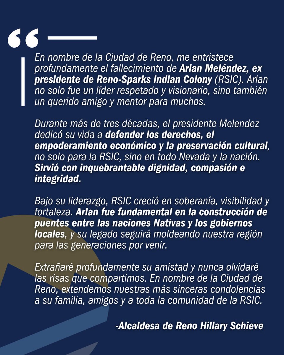 Mayor Schieve has issued a statement regarding the untimely passing of Arlan Melendez: