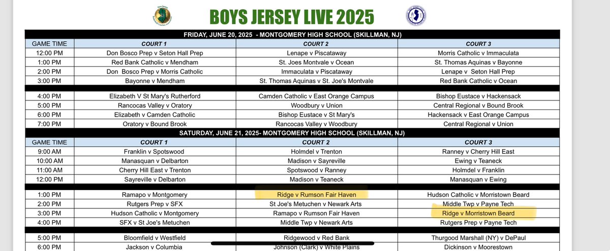 Here’s my schedule for the Jersey Live this Saturday at Montgomery HS! Super excited!

1:00 PM vs Rumson Fair Haven
3:00 PM vs Morristown Beard
