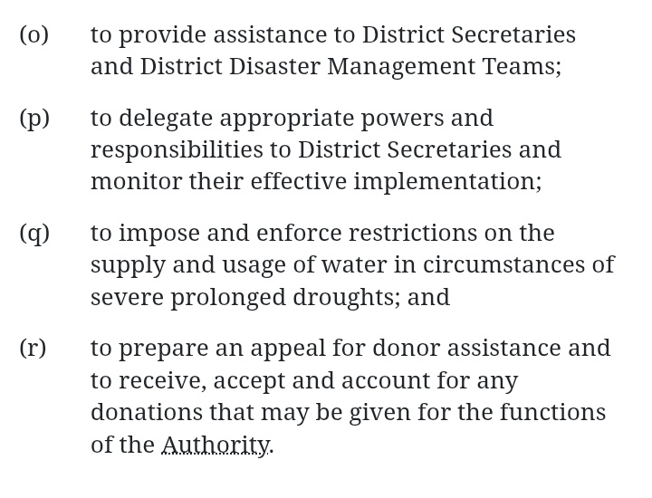 Tsatsing lena tlhokahalo ea mosebetsi e phatlalalitsoe e le koluoa, and we are now under a state of disaster.
The whole country is a disaster area/disaster stricken area and the Minister responsible for Disaster Management Authority (DMA) now has these powers: