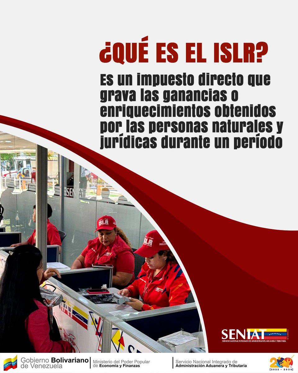 Conoce el Impuesto Sobre la Renta (ISLR) 👆🏾

El SENIAT es la institución que te brinda la información y los mecanismos para cumplir con tus deberes tributarios.

 ¡Infórmate y cumple! 🇻🇪

#GlosarioFiscal  #CulturaTributaria  #Seniat #Venezuela #Impuestos #ISLR #NicolasMaduro