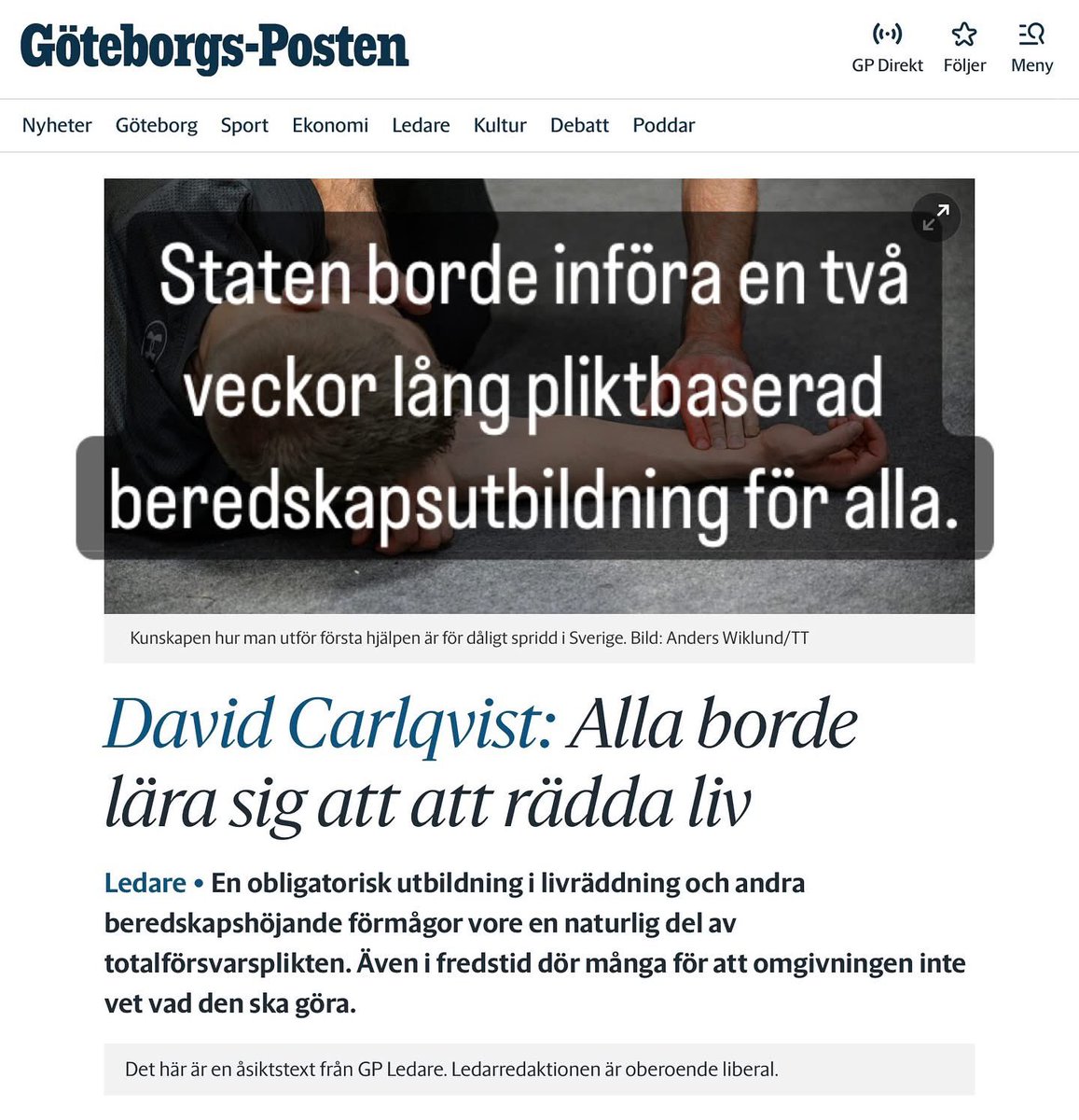 En utbildad och övad befolkning är avgörande för att klara kris och krig. Läs min ledare gratis: 

gp.se/ledare/alla-bo…