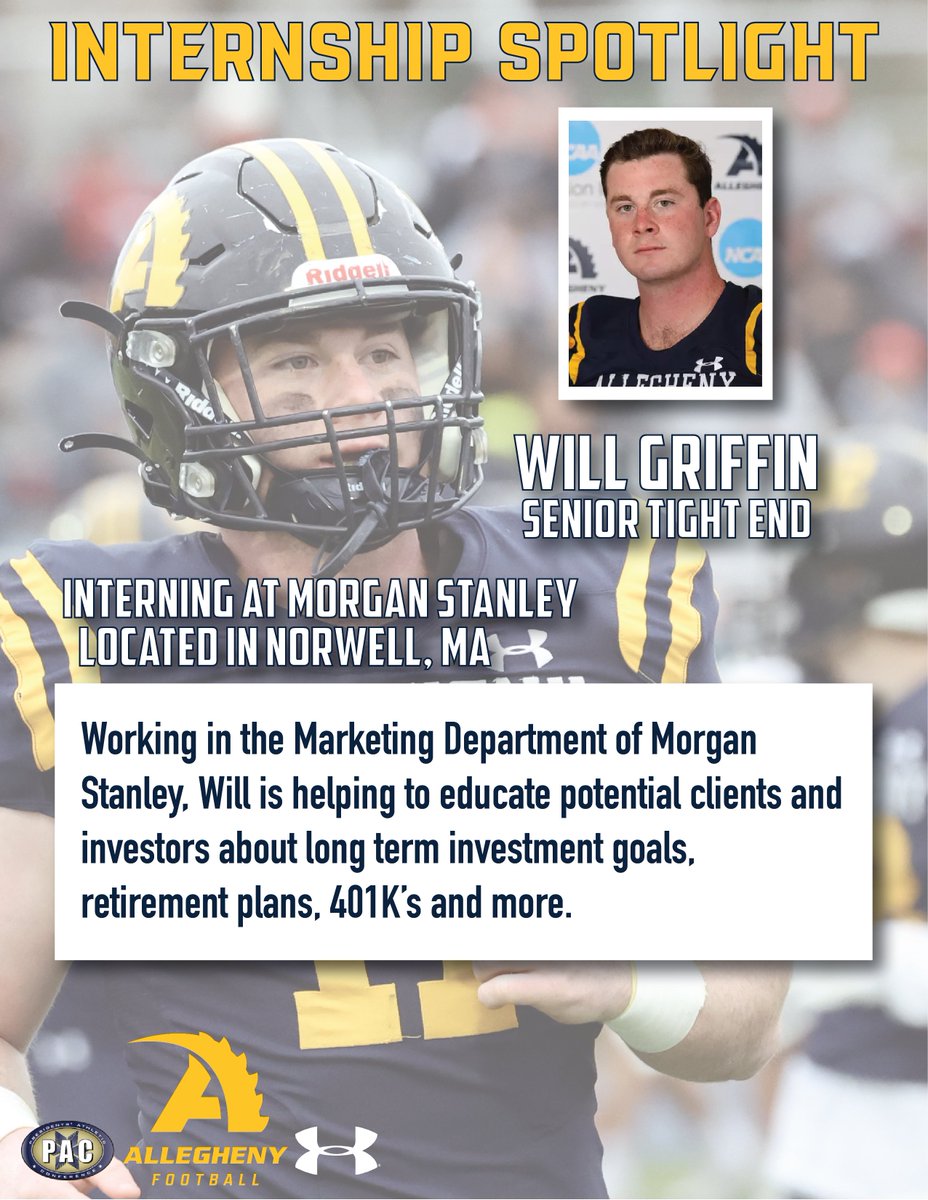 Allegheny Football (@alleghenyfb) on Twitter photo Check out what Senior TE Will Griffin ( <a href="/willgriffin11_/">Will Griffin</a> ) is up to this summer in our 2nd Internship Spotlight!! Check out what Senior TE Will Griffin ( <a href="/willgriffin11_/">Will Griffin</a> ) is up to this summer in our 2nd Internship Spotlight!!