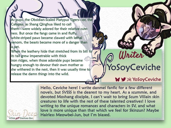 Contributor Spotlight

Welcoming another of our lovely writers, it's YoSoyCeviche! We are so excited for their talents to shine in the zine.

Find them on AO3, Twitter, and Bluesky as YoSoyCeviche