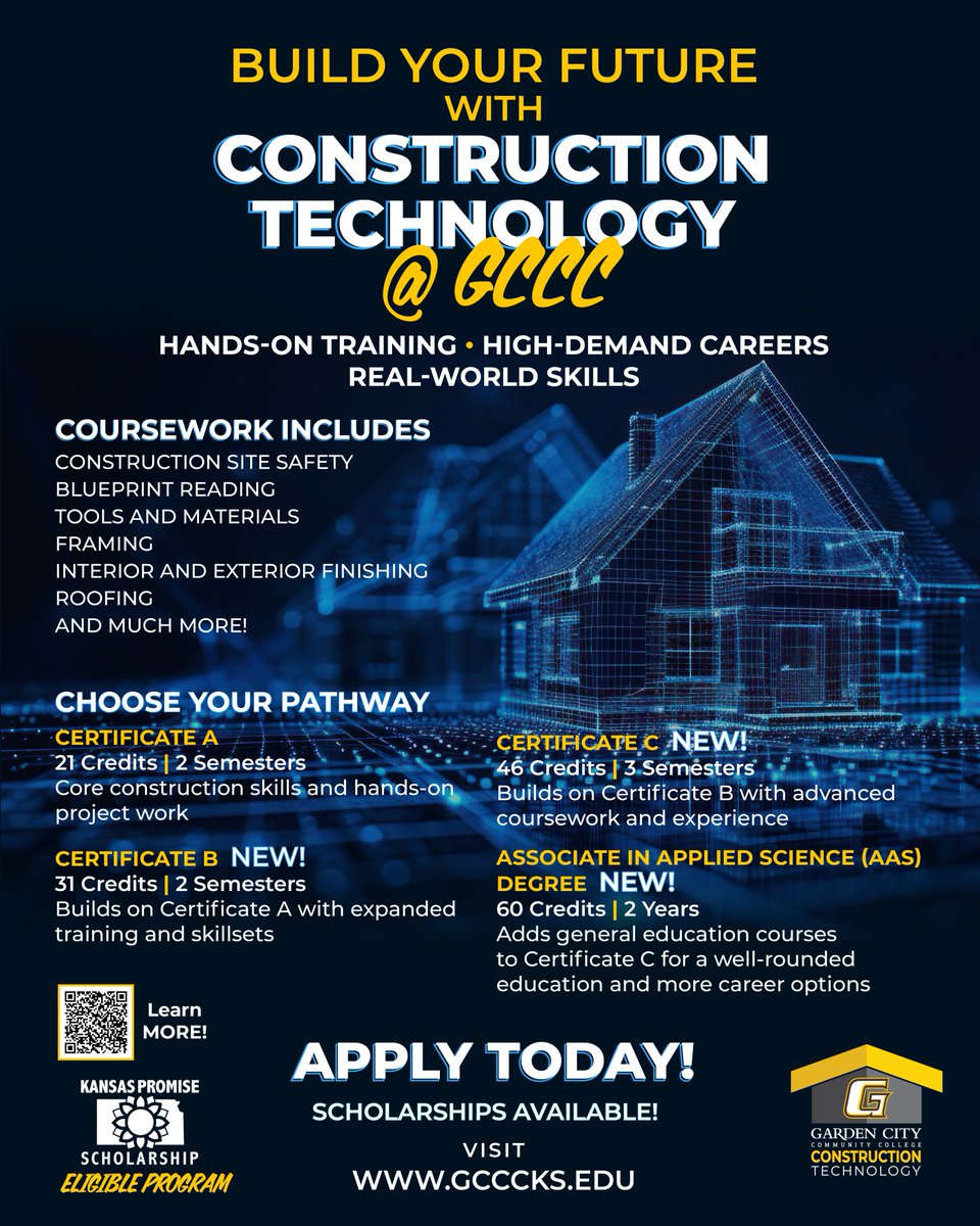 🛠️Big News! Starting this fall, we’re expanding our Construction Technology program! We're adding new certificate and degree options — designed to give students more flexible, hands-on pathways into high-demand construction careers.

Learn more: ow.ly/Kj1c50WbSTR