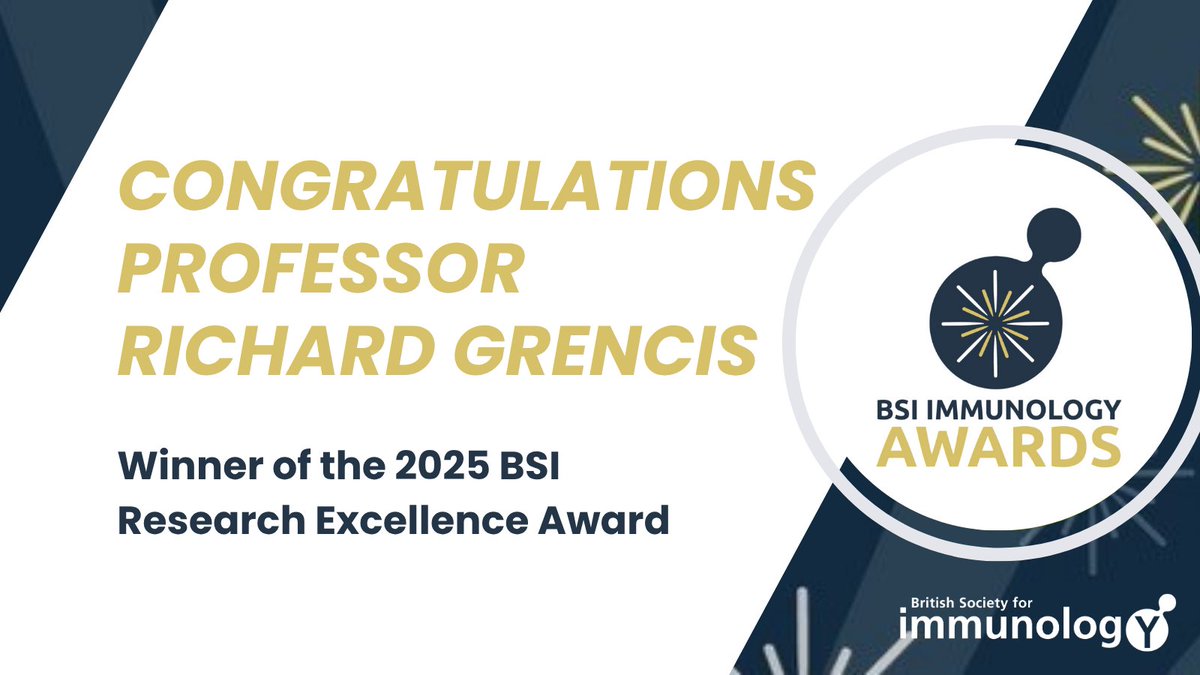 British Society for Immunology (@britsocimm) on Twitter photo <a href="/Jt8Teeling/">Jessica Teeling</a> <a href="/IMTadvances/">Immunotherapy Advances Journal</a> <a href="/discovimmunol/">Discovery Immunology Journal</a> And now for the winner of the BSI Research Excellence Award
Our 2025 winner is … Professor Richard Grencis! Congratulations on your achievement. <a href="/Jt8Teeling/">Jessica Teeling</a> <a href="/IMTadvances/">Immunotherapy Advances Journal</a> <a href="/discovimmunol/">Discovery Immunology Journal</a> And now for the winner of the BSI Research Excellence Award
Our 2025 winner is … Professor Richard Grencis! Congratulations on your achievement.