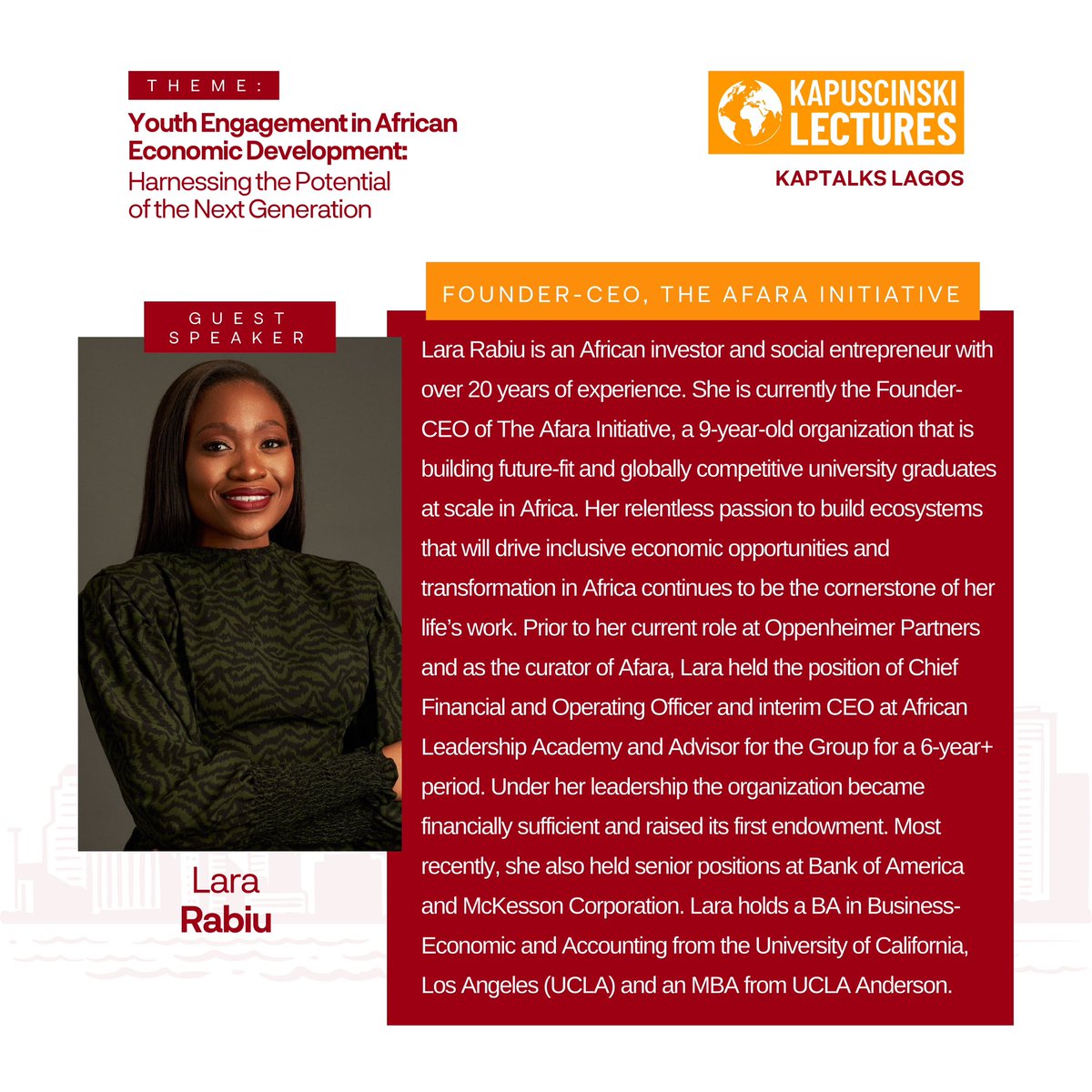 International Affairs Students Association (@iasa_unilag) on Twitter photo Tomorrow at KAPTalks Lagos!
You get a deep dive into the thought process and invaluable insights of a global thinker, transformational leader and a pragmatic
thinker.
The stage is set, the mic is!🎙️ Are you?
bit.ly/KapTalks_Lagos
<a href="/afarainitiative/">The Afara Initiative</a> Tomorrow at KAPTalks Lagos!
You get a deep dive into the thought process and invaluable insights of a global thinker, transformational leader and a pragmatic
thinker.
The stage is set, the mic is!🎙️ Are you?
bit.ly/KapTalks_Lagos
<a href="/afarainitiative/">The Afara Initiative</a>