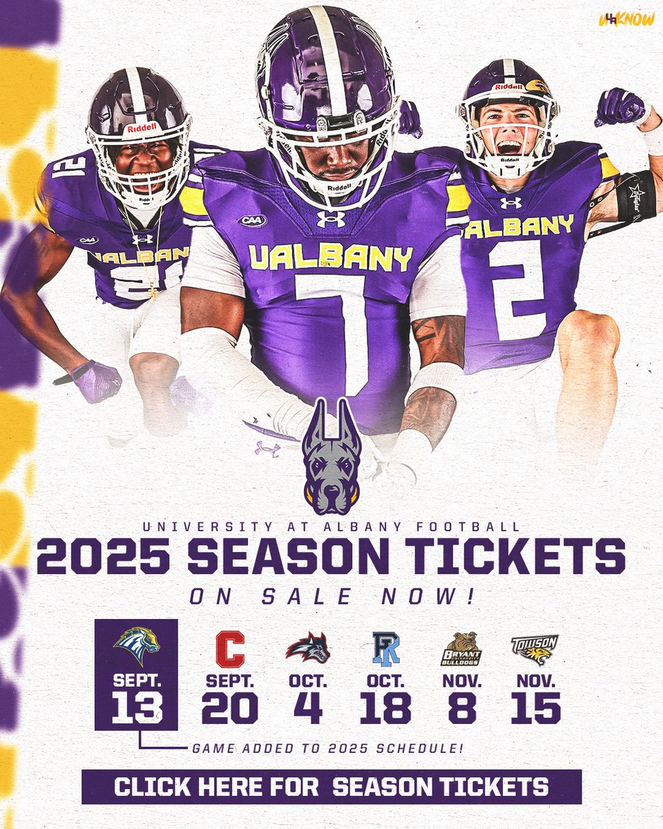 Game added to the schedule ✅
Season Tickets ON SALE ✅

GREAT day to be a Great Dane 🙌

➡️ tinyurl.com/mpfzevey

#UAUKNOW