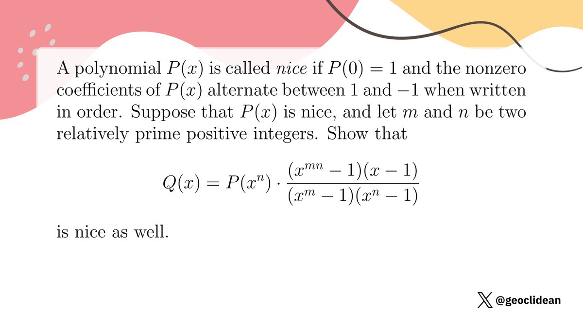geoclidean's tweet photo. Polynomials with alternating +1, -1 coefficients
#Algebra #Polynomial #NumberTheory #RelativelyPrime #NumberTheoryUnsolved https://t.co/kfWtGmetsS