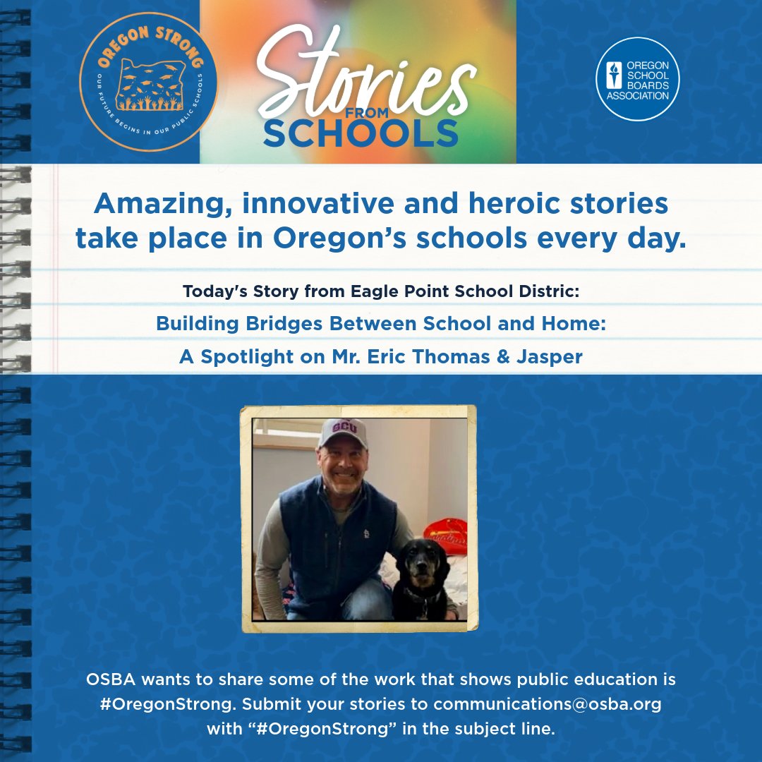 Today we have a story from Eagle Point School District:
Building Bridges Between School and Home: A Spotlight on Mr. Eric Thomas &amp; Jasper

Read more: roguecommunity.net/new-surgical-t…

#OregonStrong #oregon #publiceducation #studentsuccess #educationmatters