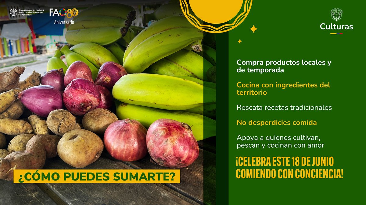 FAO Colombia (@fao_colombia) on Twitter photo 🍲Hoy celebramos el #DíaDeLaGastronomíaSostenible con #CocinasParaLaPaz, una apuesta por la cocina local, los saberes ancestrales y los alimentos que cuidan la vida.
Junto con <a href="/mincultura/">MinCultura Colombia</a>, visibilizamos cómo la comida tradicional nutre el cuerpo y preserva la identidad. 🌱 🍲Hoy celebramos el #DíaDeLaGastronomíaSostenible con #CocinasParaLaPaz, una apuesta por la cocina local, los saberes ancestrales y los alimentos que cuidan la vida.
Junto con <a href="/mincultura/">MinCultura Colombia</a>, visibilizamos cómo la comida tradicional nutre el cuerpo y preserva la identidad. 🌱