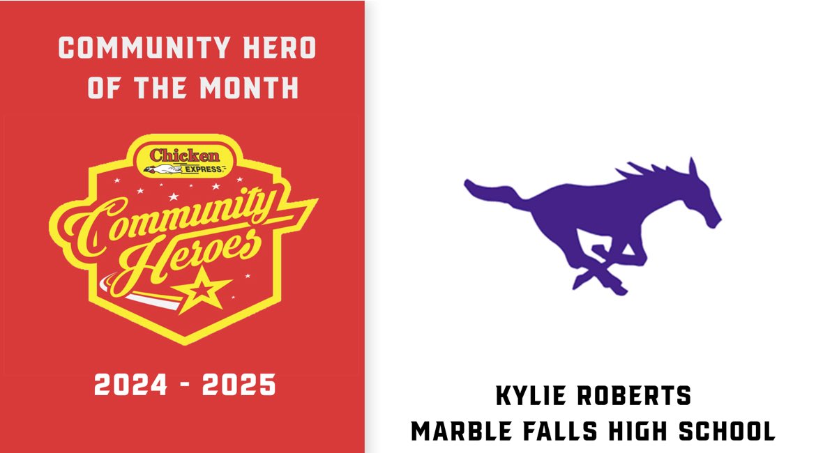 Kylie Roberts of Marble Falls High School is 1 of 18 finalists! 1 male and 1 female winner will rise to the top of voting after 2 weeks. This will include a $1,500 scholarship
voting is unlimited!
 
Voting takes place: June 16th – 30th
 texasfootball.com/chicken-expres…