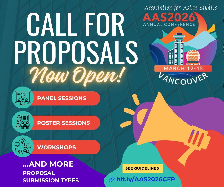 Who's joining us in Vancouver for #AAS2026?? The Call for Proposals is *now open*! We have eight proposal types this year, including a new "Author-Meets-Critics" category. Prepare your materials and submit them by the August 6 deadline!

asianstudies.org/conference/cal…