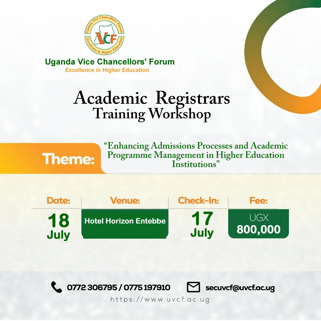 Academic Registrars Training Workshop scheduled at Hotel Horizon Entebbe from 17th to 18th July 2025
