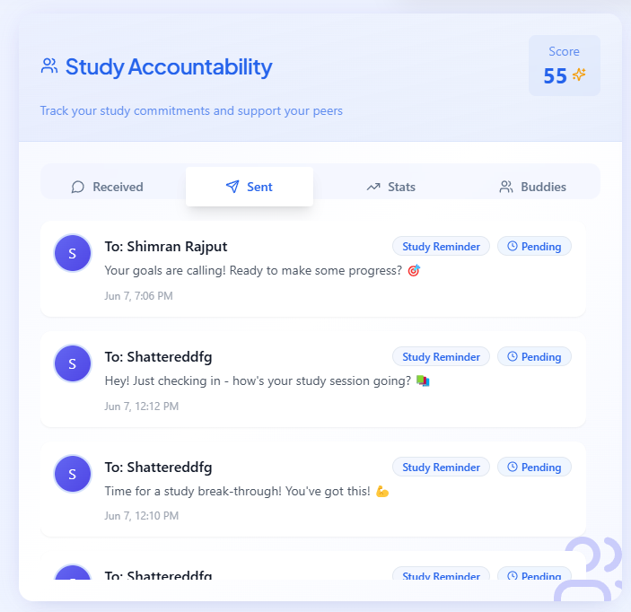 academyncAI's tweet photo. https://t.co/lYOXgFnGS1 #NewFeature 

Send reminders and nudges to your friends  stay accountable for each other’s study and life goals.
Because studying together keeps you on track. 

Thread 4/5 
 #studytwt #study #Academync #StudyPartner #StudyGroup #StudyTogether #OnlineStudy https://t.co/rUsVxXKs2V