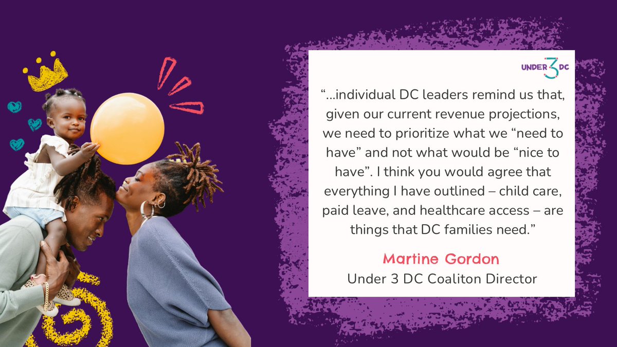 Under3DC's tweet image. At today's @councilofdc FY26 budget hearing, Under 3 DC's Martine Gordon connected the dots between all the child and family health and education programs facing cuts and stressed the importance of addressing these needs to ensure #WashingtonDC families with young children can…