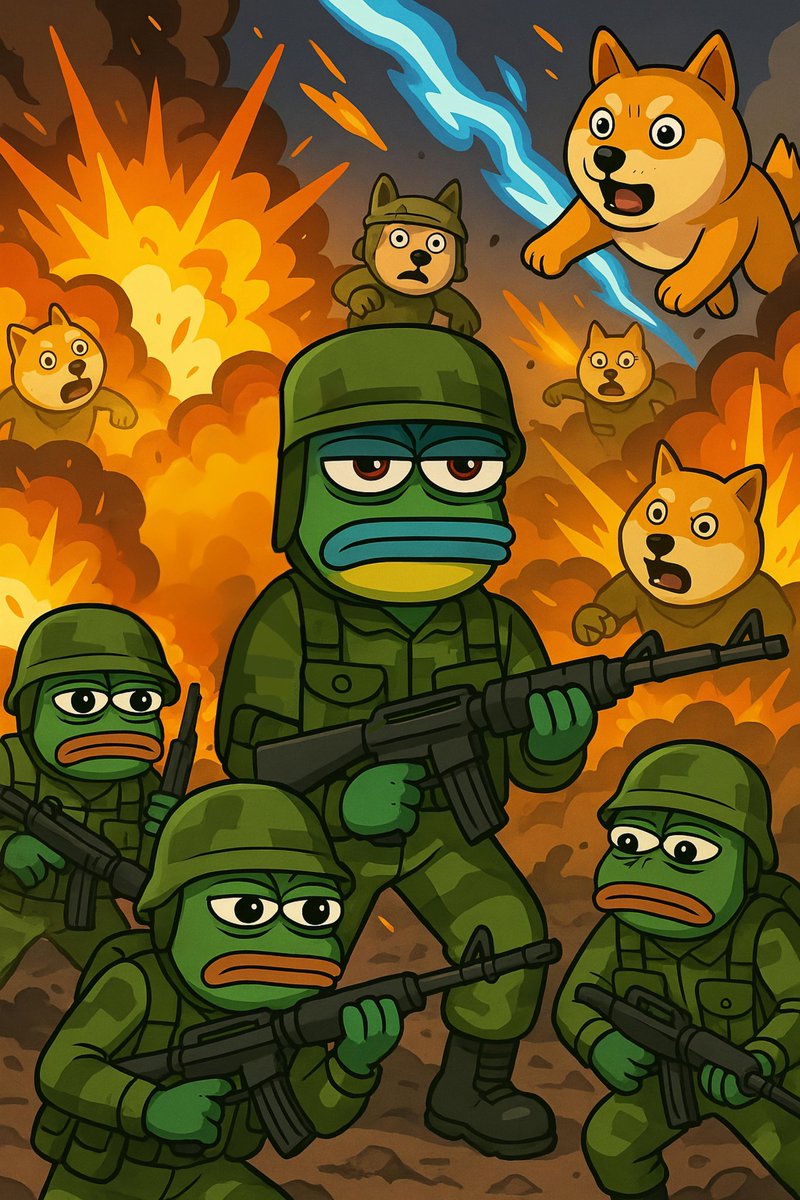 Rocky6395's tweet photo. $FEFE & $PEPE together fight against all the dogs 🐸🪖🎖️🔥
Green Frogs over the dogs any day 💯
@fefecoinerc @micahbullisz @METOWERR
#fefegoesbold #FefeArt #FEFE
#fefememe https://t.co/luu6dODYNy