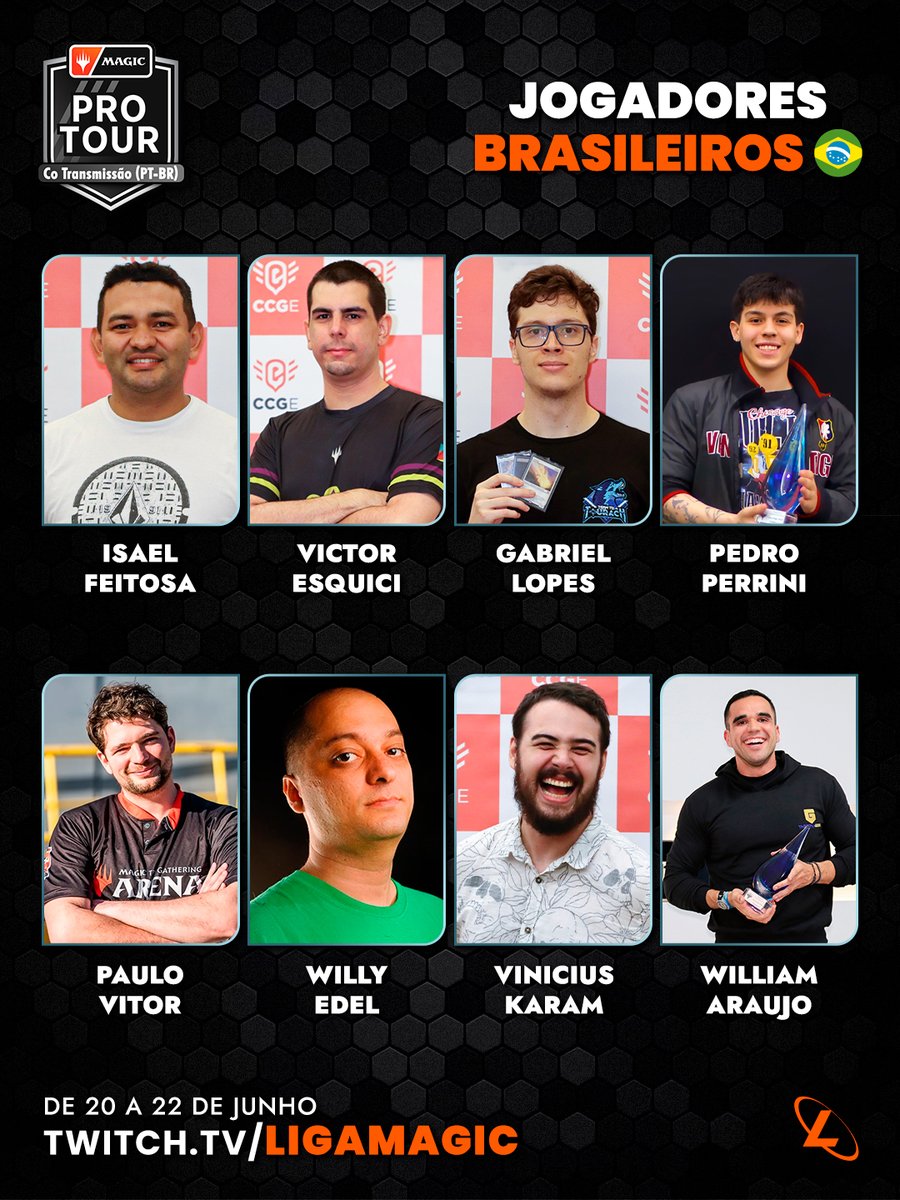 Esses são os 8 brasileiros que estarão nos representando no Pro Tour #MTGFinalFantasy a partir de sexta-feira.

Confira também uma pequena entrevista com cada um deles na LigaMagic: lig.ae/g3O8x1

#MagicTheGathering #ptfinalfantasy #mcvegas