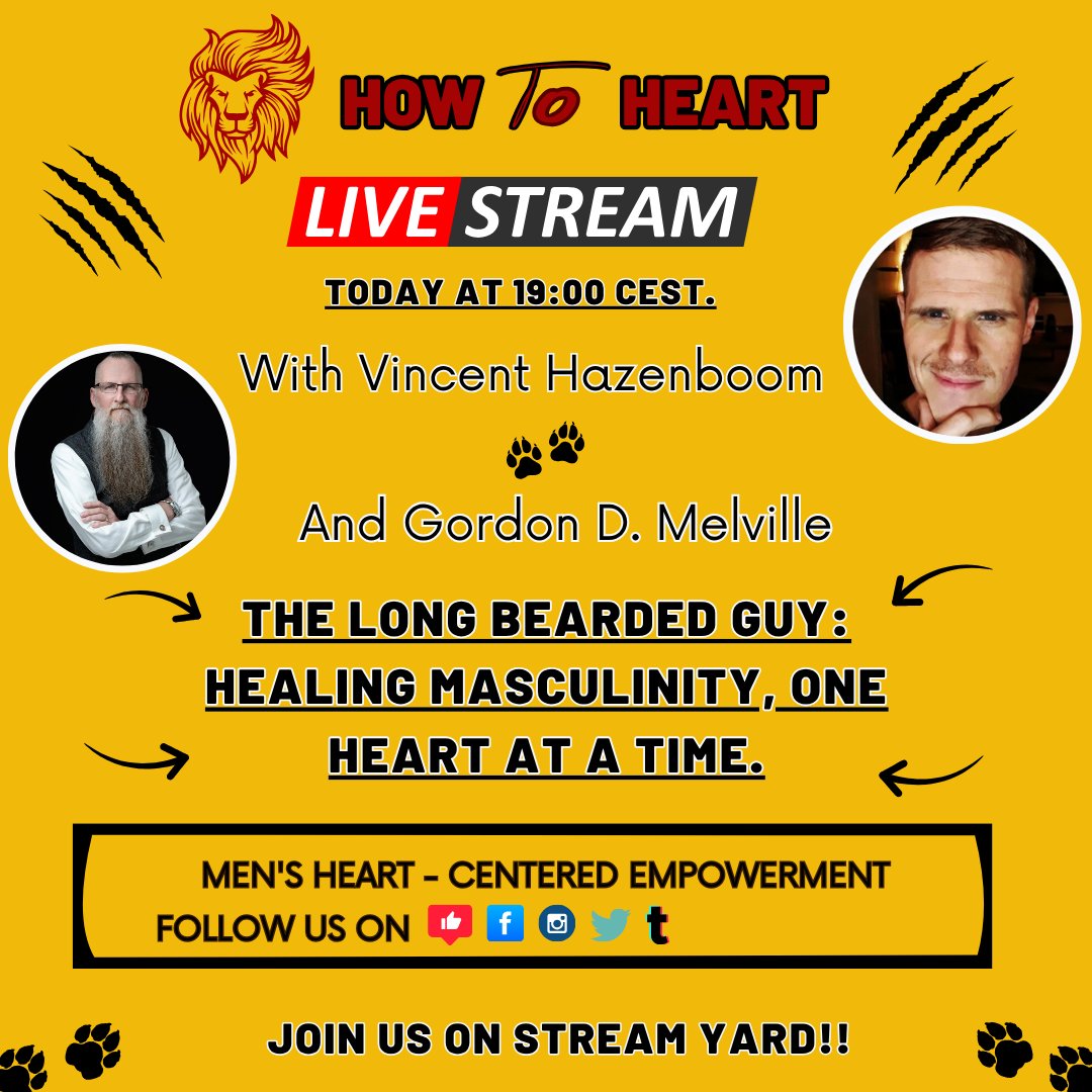 HowToHeartShow's tweet image. 🎙️ We’re LIVE at 19:00 CEST!

Join me on Facebook facebook.com/vincent.hazenb… with Gordon D. Melville as we dive into men's mental health, purpose &amp;amp; power.

🦁 Don’t miss this!

#HowToHeartShow #LiveInterview #TheLongBeardedGuy #MensHealing