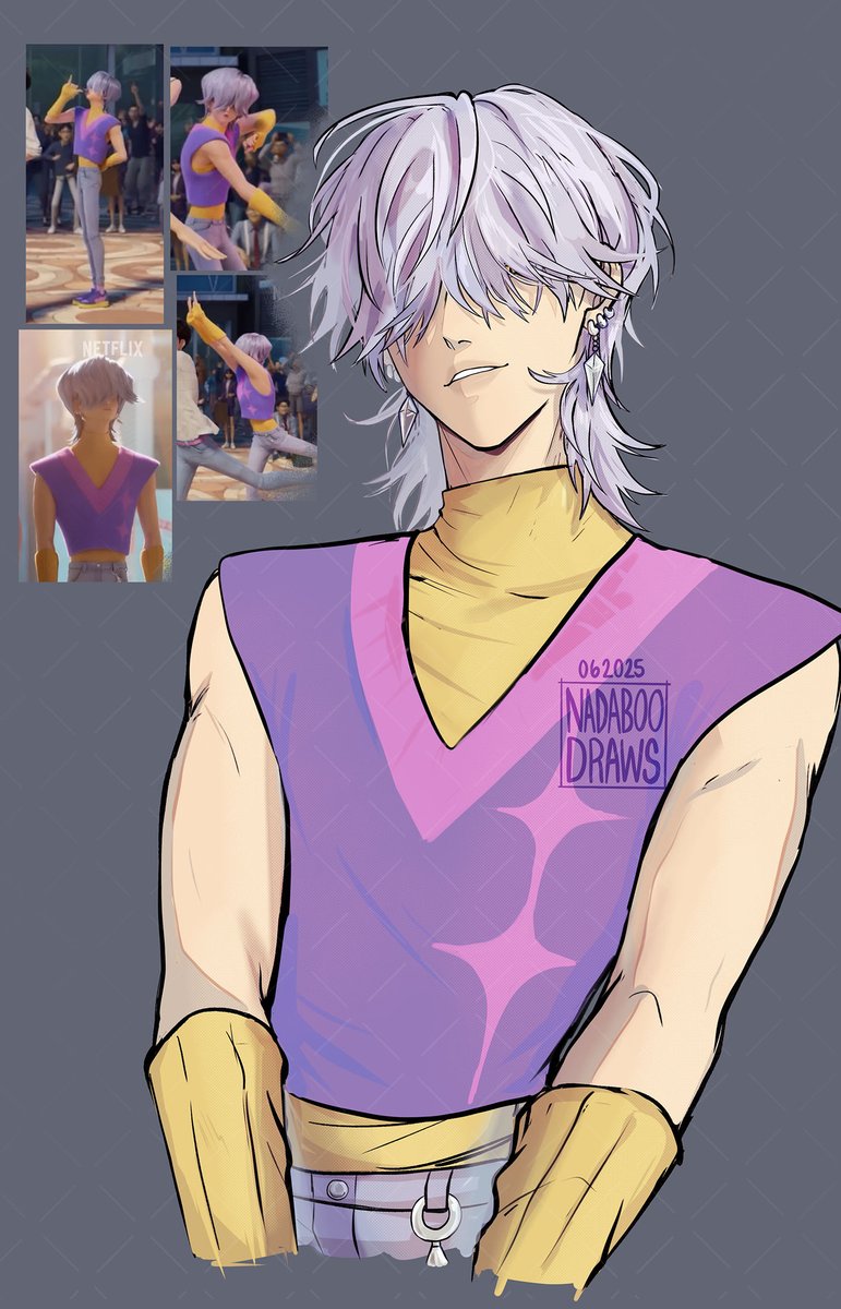 nadaboodraws's tweet photo. Almost there to see them!!! He caught my attention. 💜

#KPOPDEMONHUNTERS #sajaboys #fanart #demonboys https://t.co/Map0cYJViB