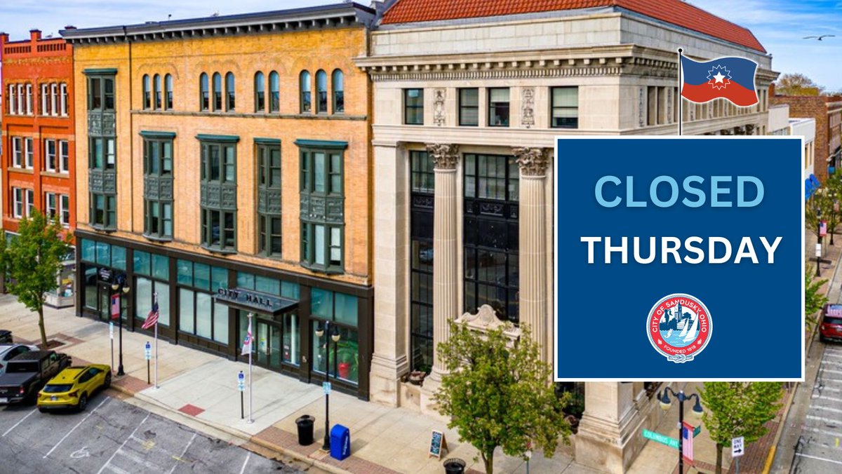 cityofsandusky's tweet image. City offices will be closed tomorrow, June 19, for the Juneteenth holiday. Offices will reopen on Friday, June 20.
