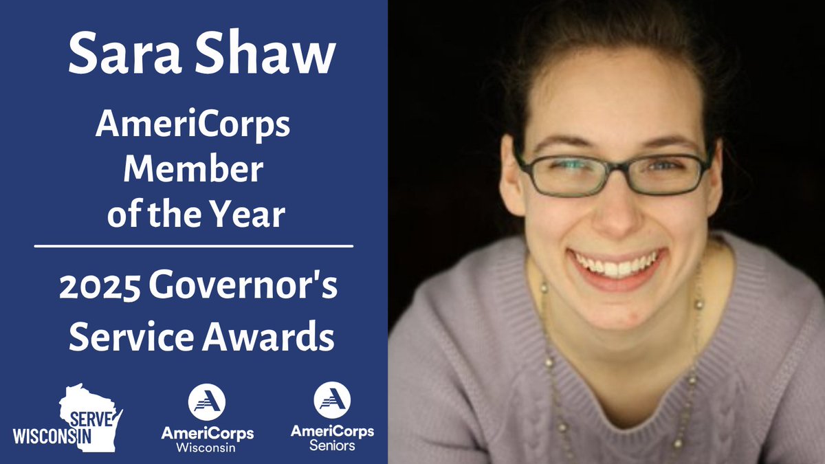 ServeWisconsin's tweet image. Congratulations to Sara Shaw, @AmeriCorps Alumni of the Year Honoree at 2025 Governor’s Service Awards!
Sara served 2 terms with @tfa_mke & is now Deputy Research Director at the @WisPolicyForum, creating educational research that guides policy decisions
servewisconsin.wi.gov/s/Sara-Shaw-Am…