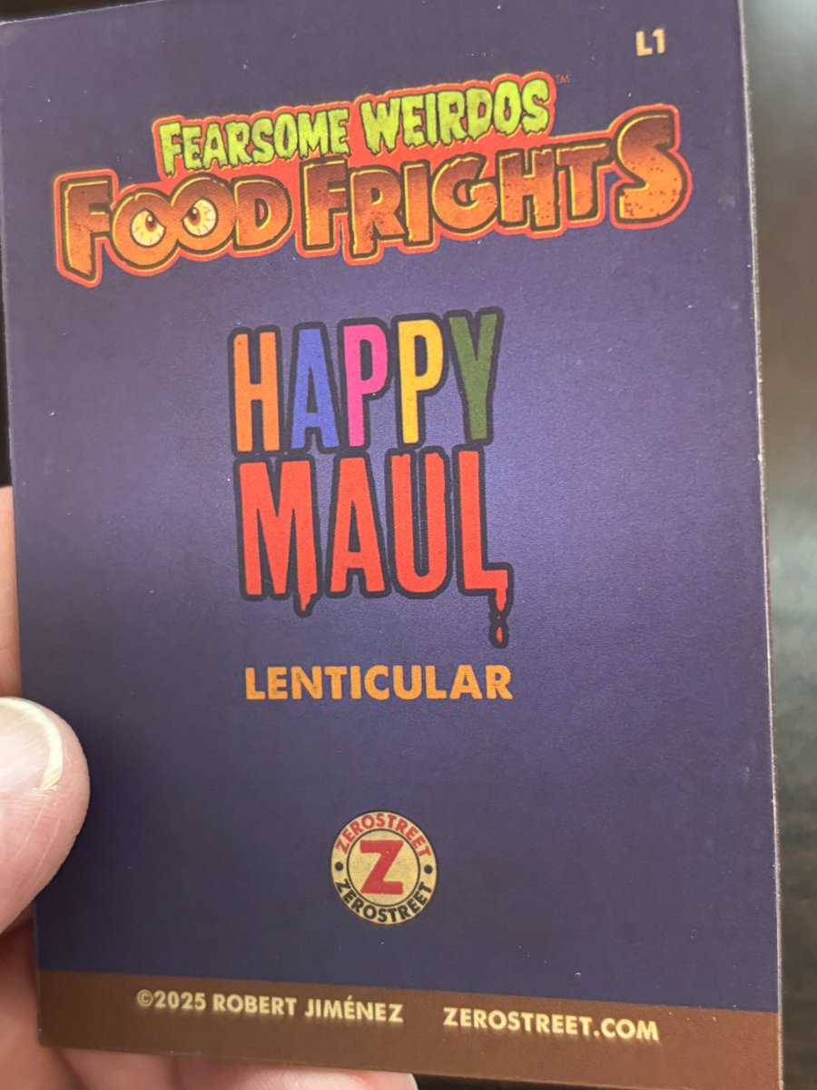 Delivery today of the <a href="/Zerostreet/">Robert Jimenez</a> Fearsome Weirdos Food Frights card set from his <a href="/Kickstarter/">Kickstarter</a> - the Jolibeast is my favorite- and the Happy Maul lenticular is especially well done. Fun summer set. Congrats to Robert for another great Kickstarter in the books.