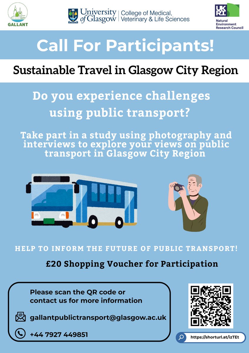 Want to help inform the future of public transport?  <a href="/UofGlasgow/">University of Glasgow</a> are running a new project using photography and interviews to explore the experiences of people who face challenges accessing and using public transport. 
 
Interested in taking part? shorturl.at/izTEt