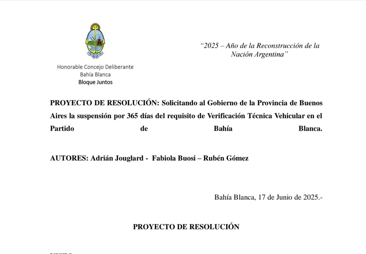 HAY QUE SUSPENDER LA VTV POR UN AÑO 
Presente,  junto a Fabiola Buosi y Ruben Gómez, un proyecto en el <a href="/HCD_BahiaBlanca/">HCD Bahía Blanca</a> solicitando al Gobierno de la Provincia de Buenos Aires la suspensión por 1 año de la VTV en Bahía Blanca.
Las calles están destruidas. La red vial urbana y de